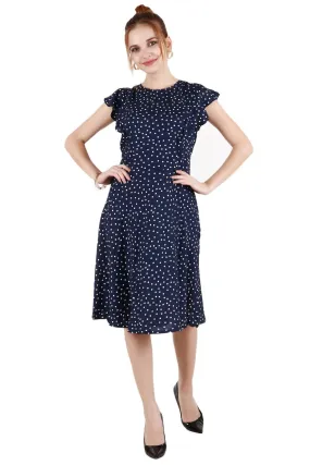 Blue Polka Dots Printed Frill Dress