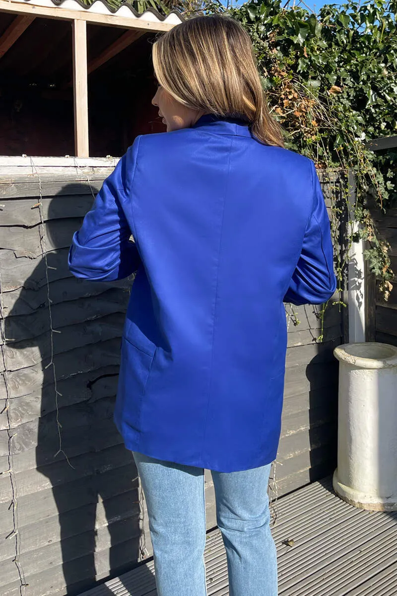 Blue Ruched Sleeve Blazer