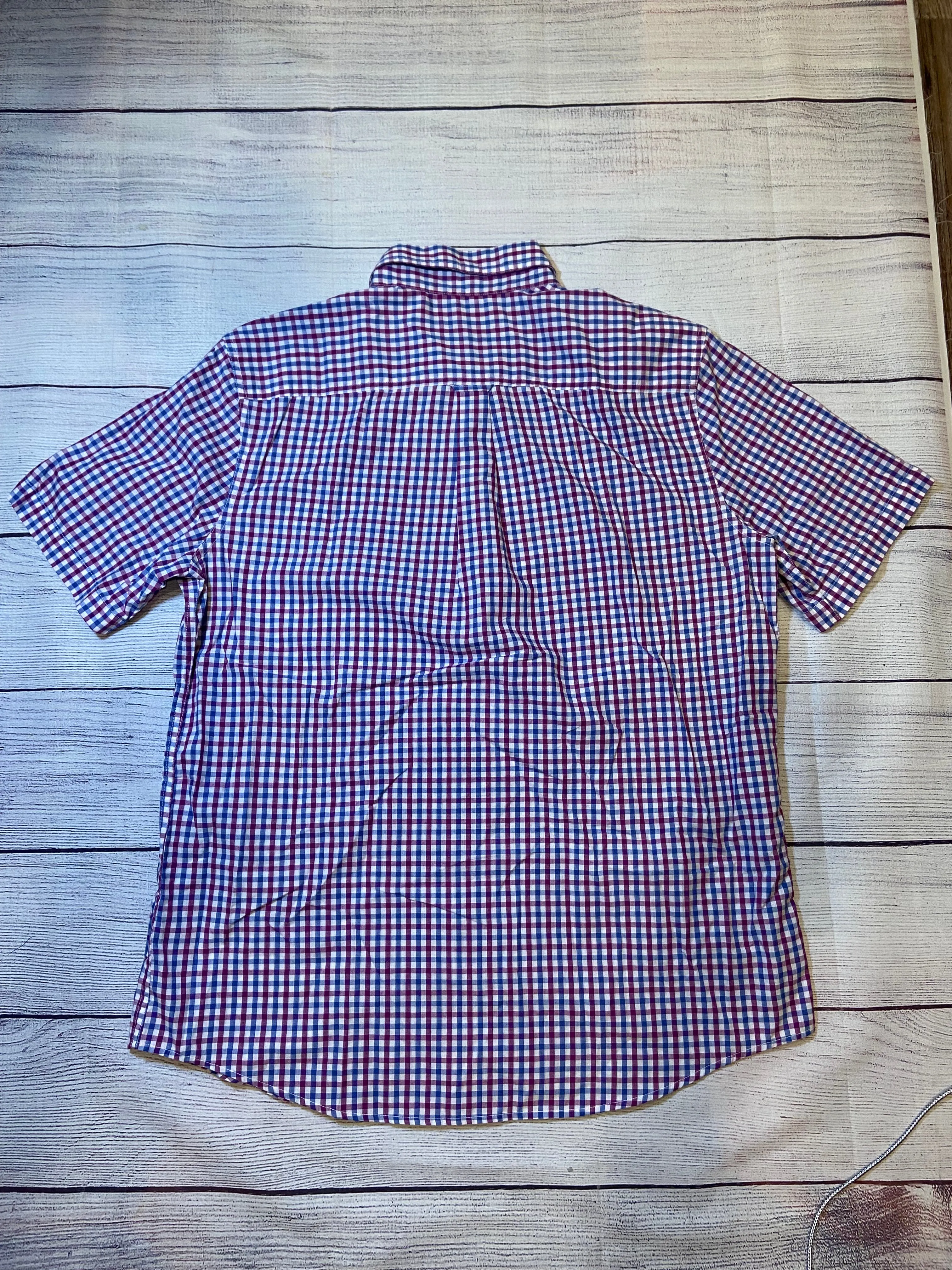 CHAPS Blue Purple Plaid Short Sleeve Button Up Easy Care size Large