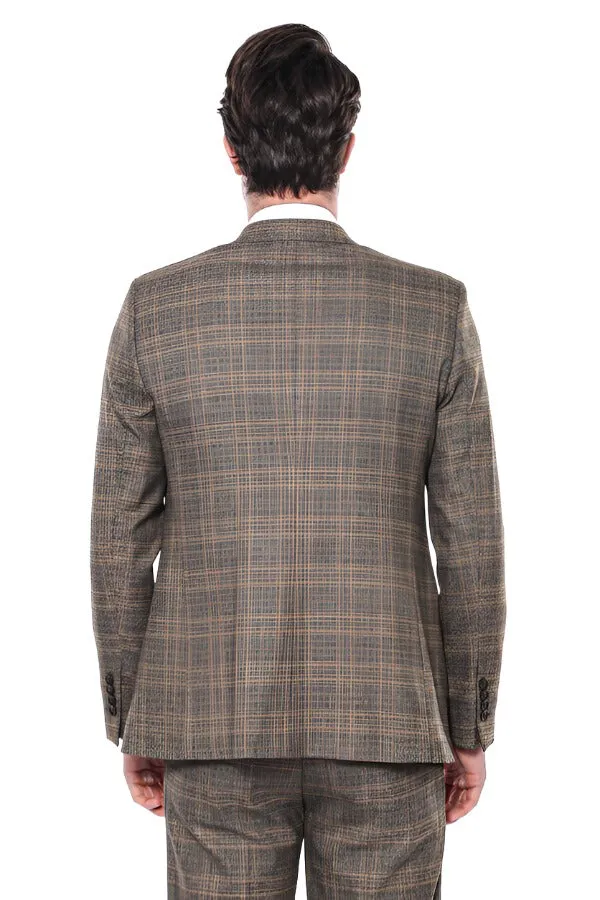 Checked Slim-Fit Brown Men Blazer - Wessi