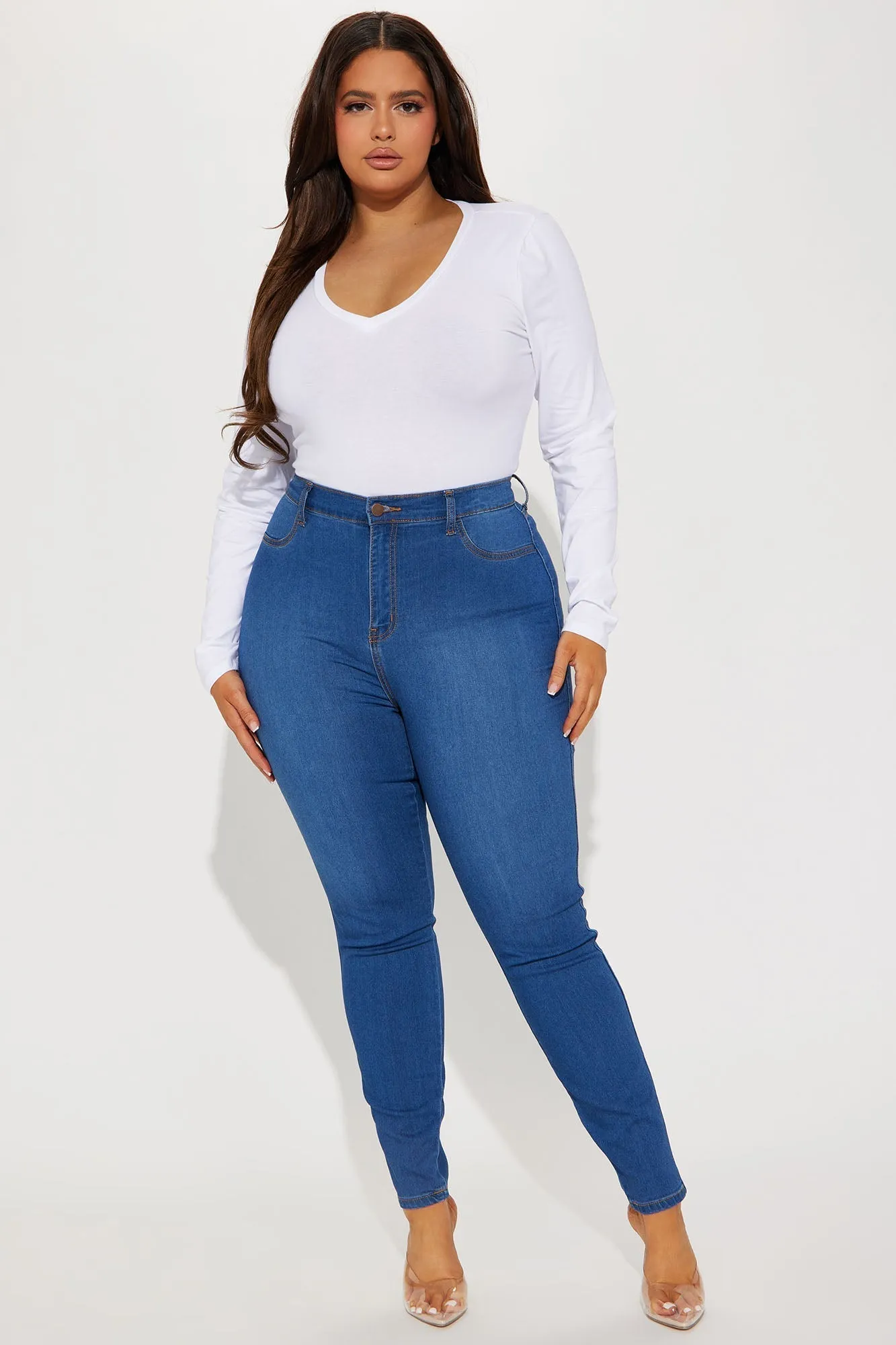 Classic High Waist Skinny Jeans - Medium Blue Wash