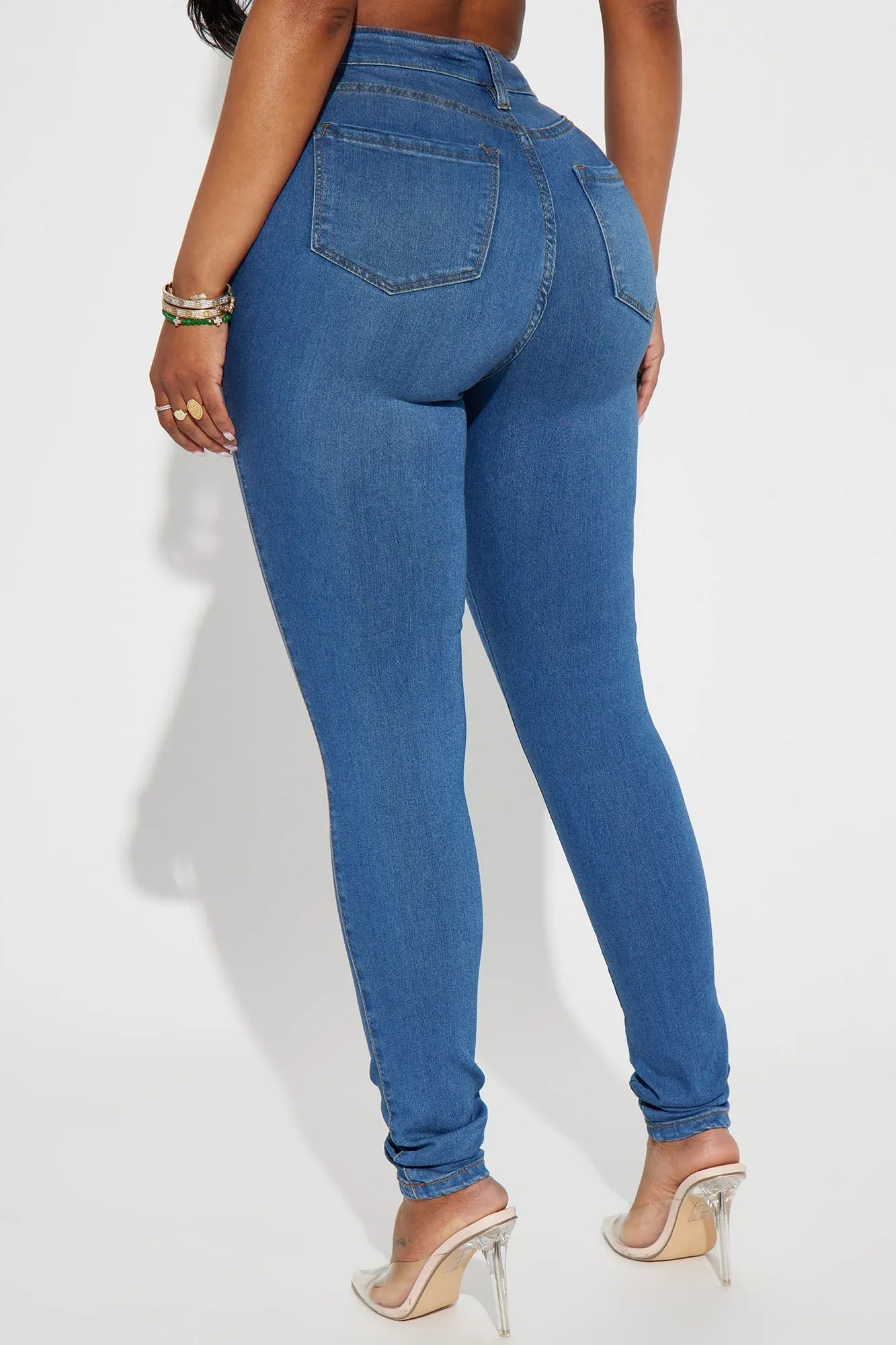 Classic High Waist Skinny Jeans - Medium Blue Wash