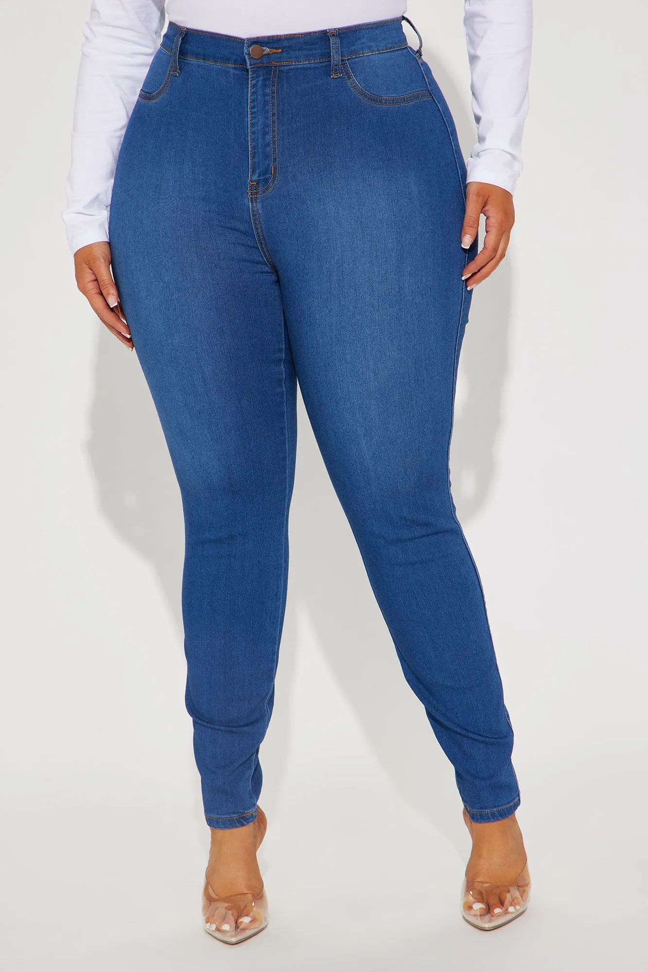 Classic High Waist Skinny Jeans - Medium Blue Wash