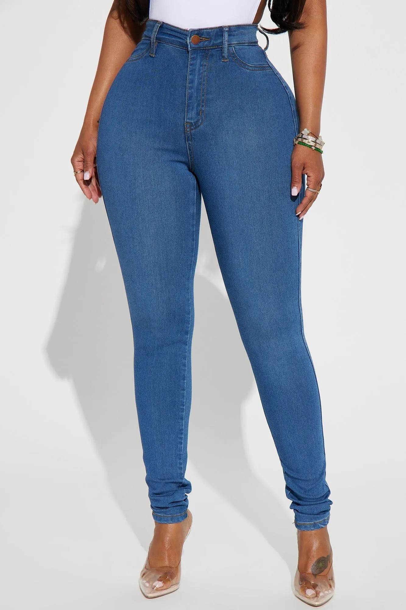 Classic High Waist Skinny Jeans - Medium Blue Wash