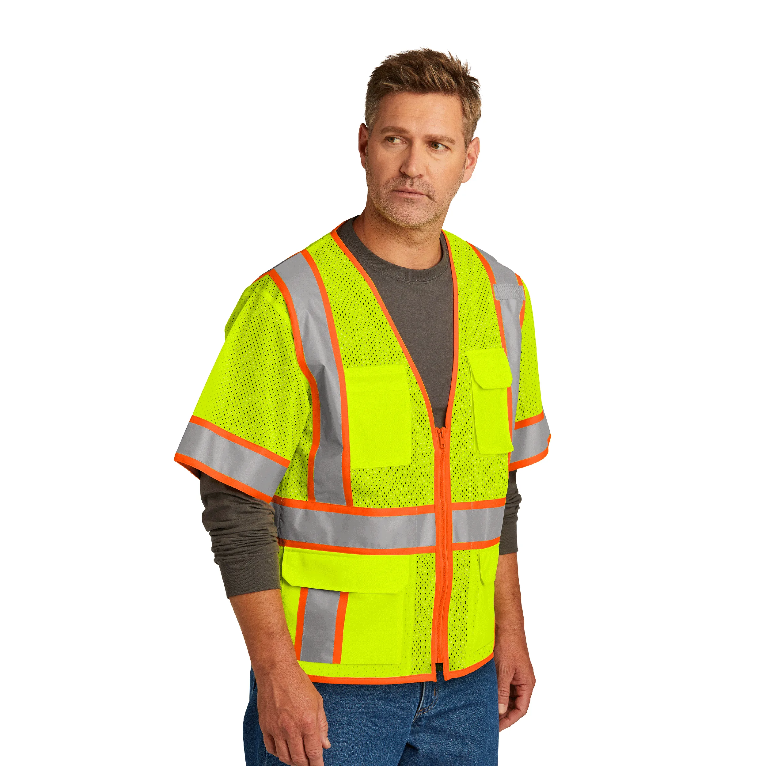 CornerStone® ANSI 107 Class 3 Surveyor Mesh Zippered Two-Tone Short Sleeve Vest