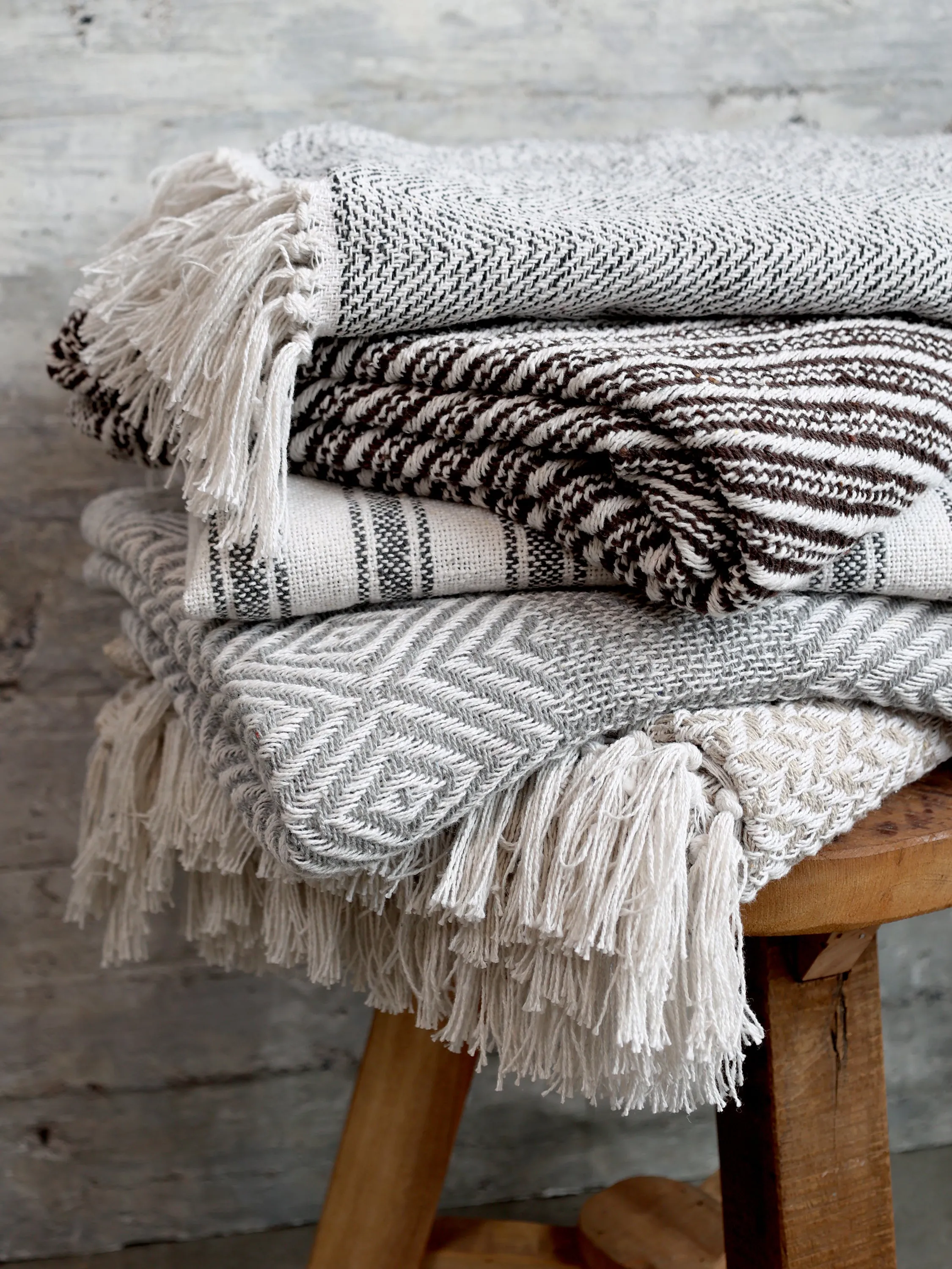 Cotton Throw - Coal Grain Sack Stripes