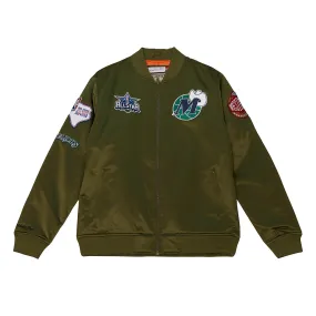 DALLAS MAVERICKS MITCHELL & NESS OLIVE FLIGHT SATIN BOMBER JACKET