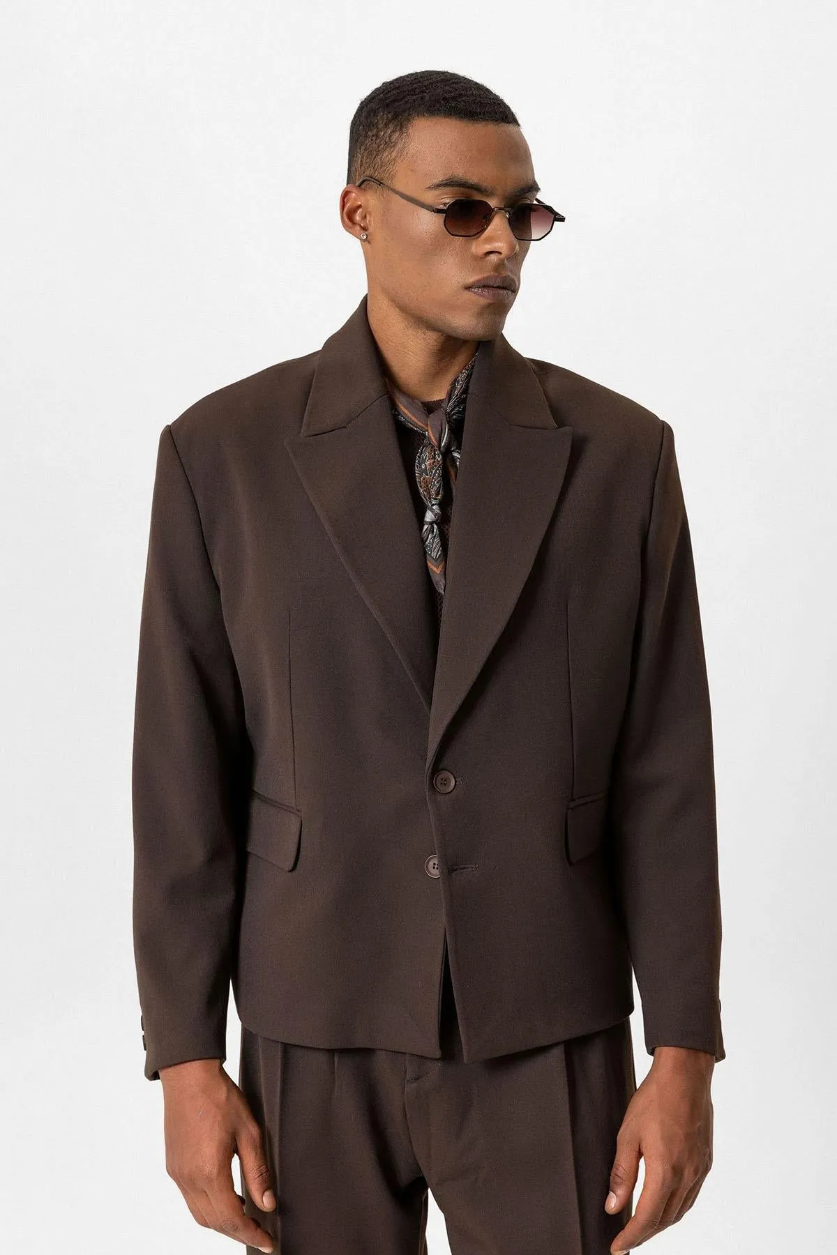 Dark Brown Crop Fit Men's Blazer Jacket - Wessi