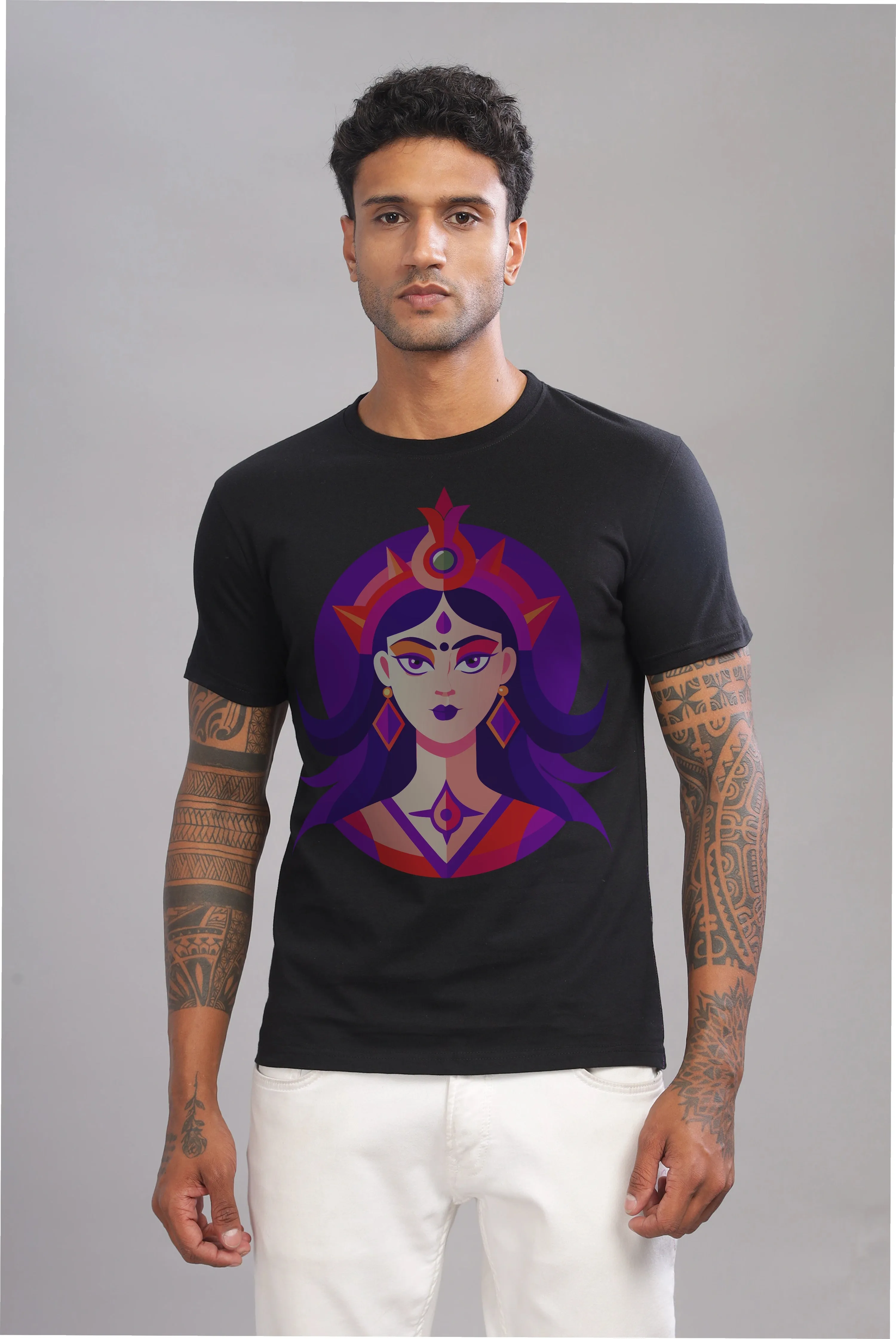 Dhairya - 100% Cotton Black Crewneck Half Sleeve Unisex T-Shirt