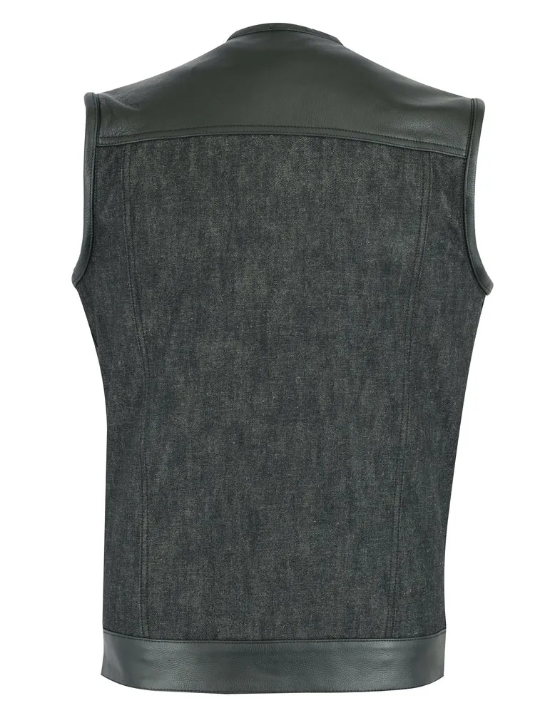 DM901 Men's Leather/Denim Combo Vest Without Collar