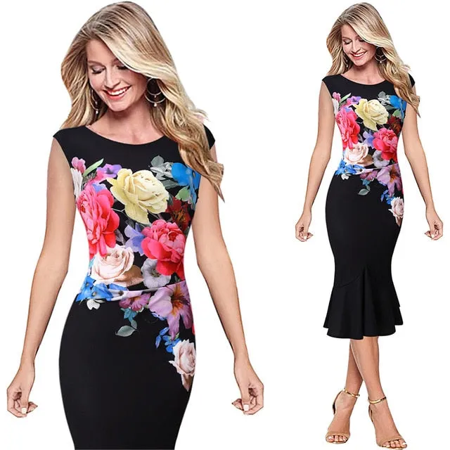 Elegant Vintage Pinup Casual Cocktail Party Dress Short Sleeve