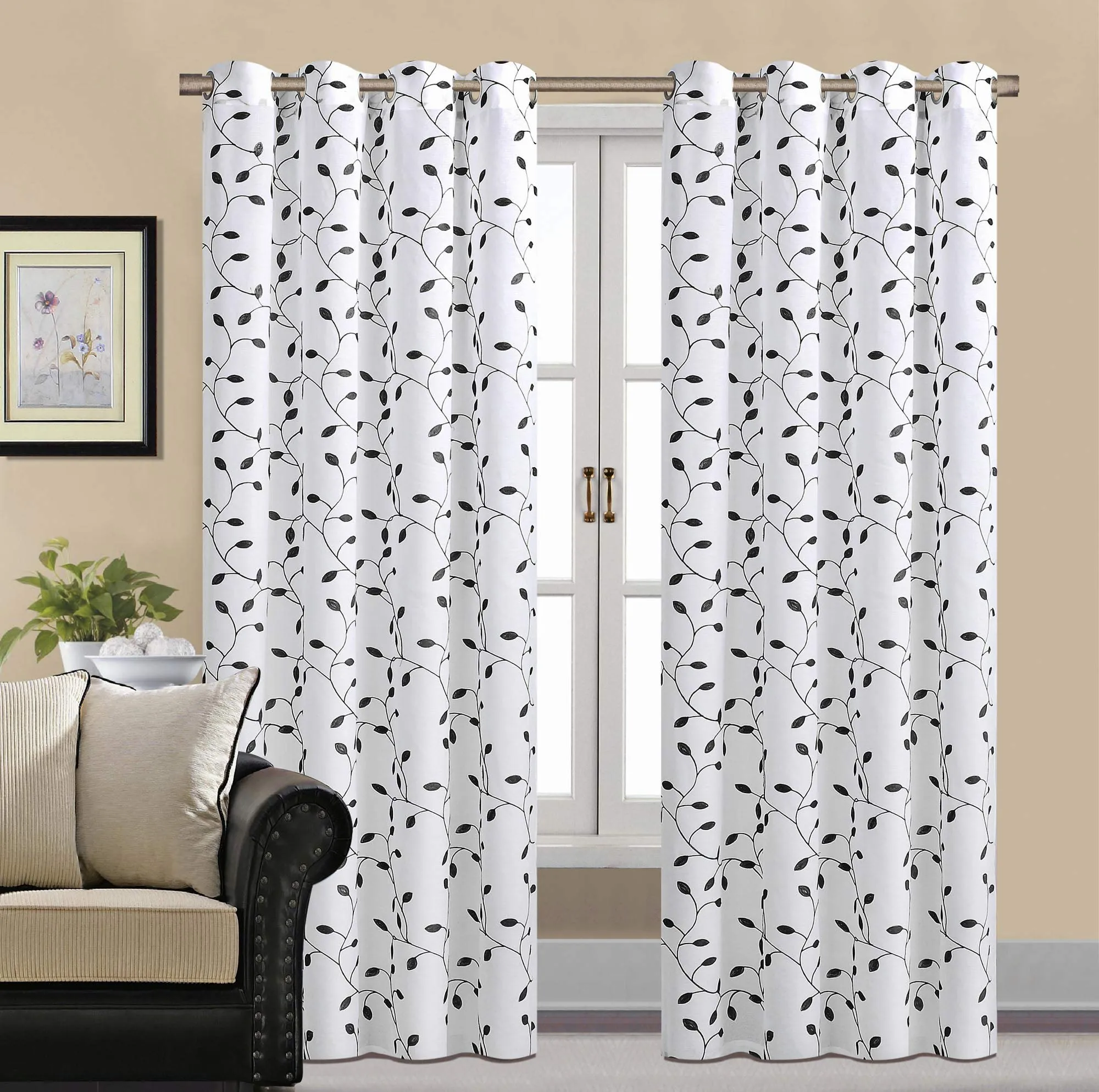 Embroidered Doli Sheer Curtain One Panel with Grommets