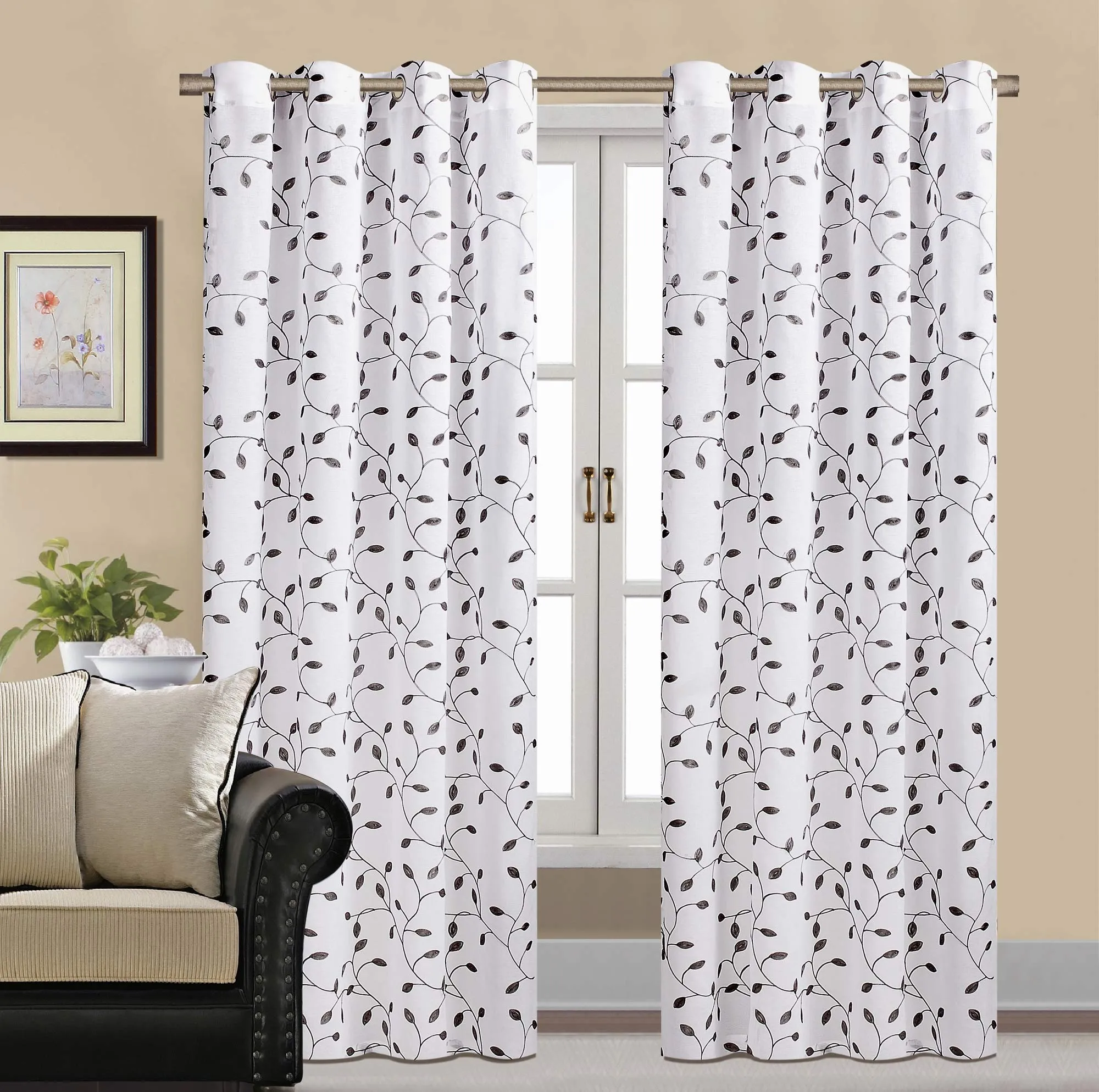 Embroidered Doli Sheer Curtain One Panel with Grommets