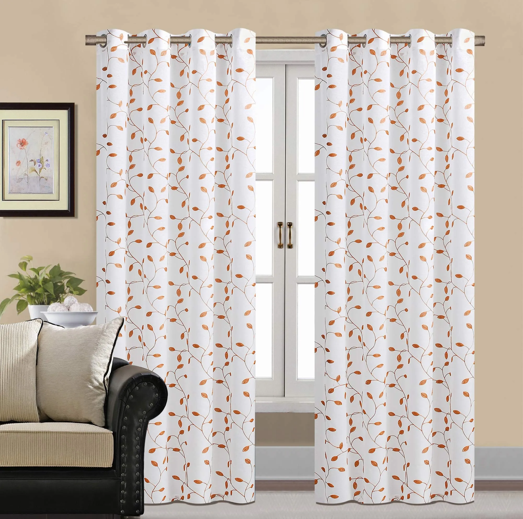 Embroidered Doli Sheer Curtain One Panel with Grommets