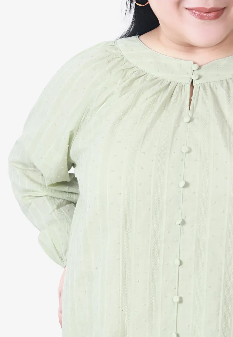 Emsley Mini Pom-Pom Cotton Embroidery Blouse - Light Green