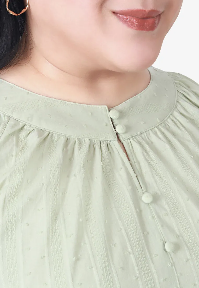 Emsley Mini Pom-Pom Cotton Embroidery Blouse - Light Green