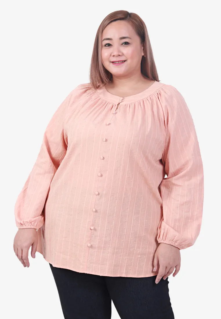 Emsley Mini Pom-Pom Cotton Embroidery Blouse - Peach