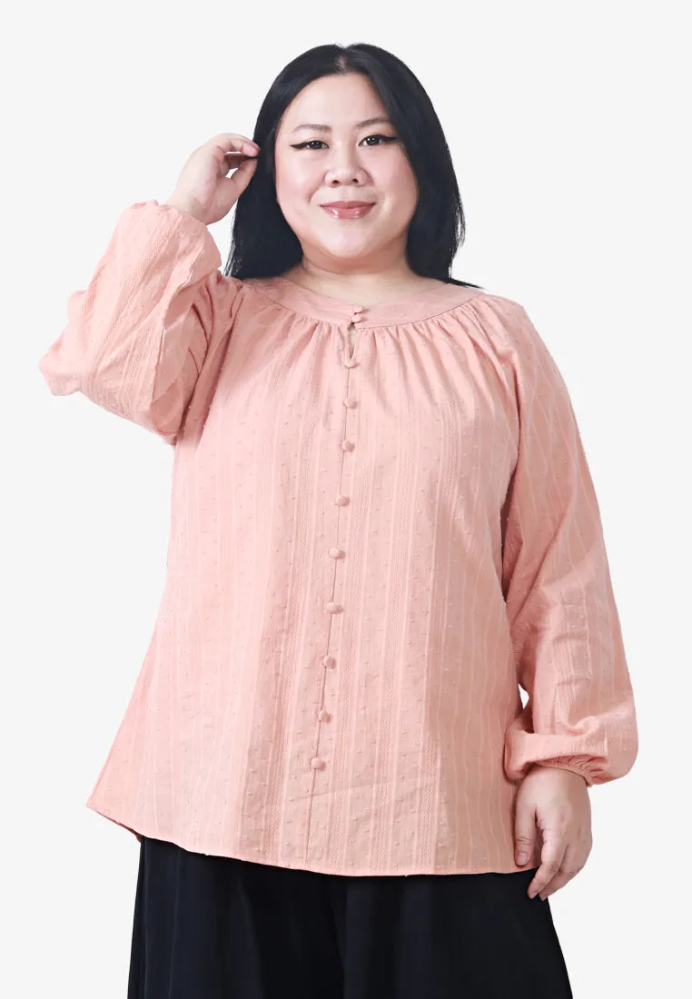 Emsley Mini Pom-Pom Cotton Embroidery Blouse - Peach