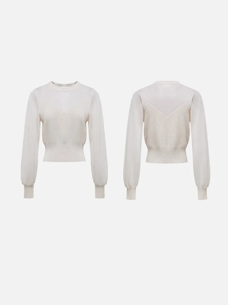 EP YAYING Beaded Cashmere Knitted Sweater