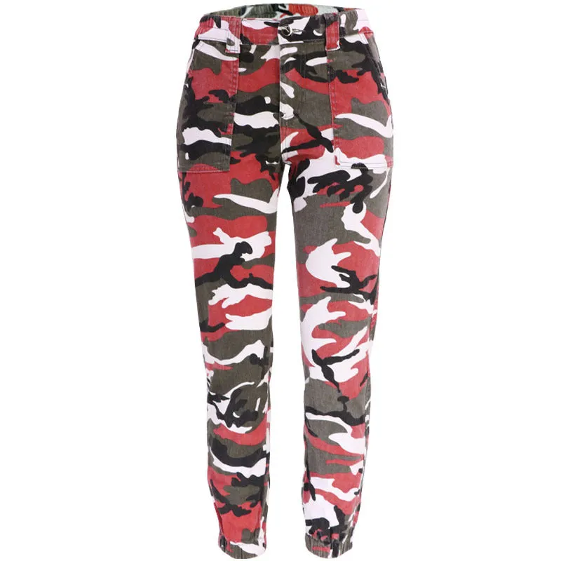 Fashion High Waist Solid Color & Camouflage Denim Calf Pants Wholesale Womens Clothing