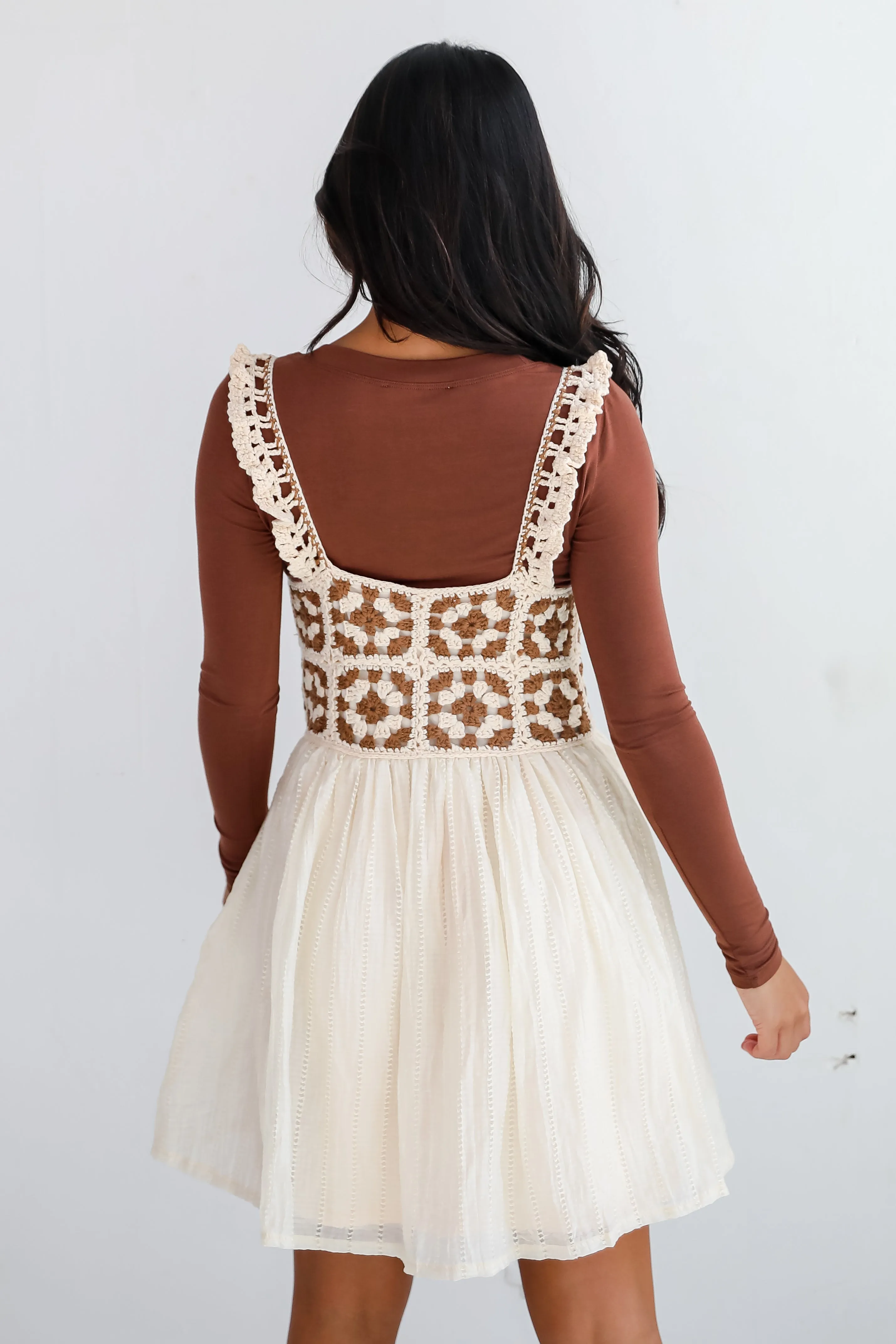 FINAL SALE - Composed Delight Cream Crochet Knit Mini Dress