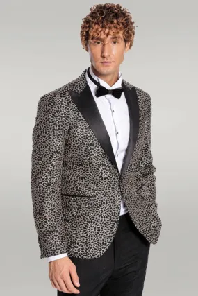 Flower Embroidered Pattern Black Men Party Blazer - Wessi