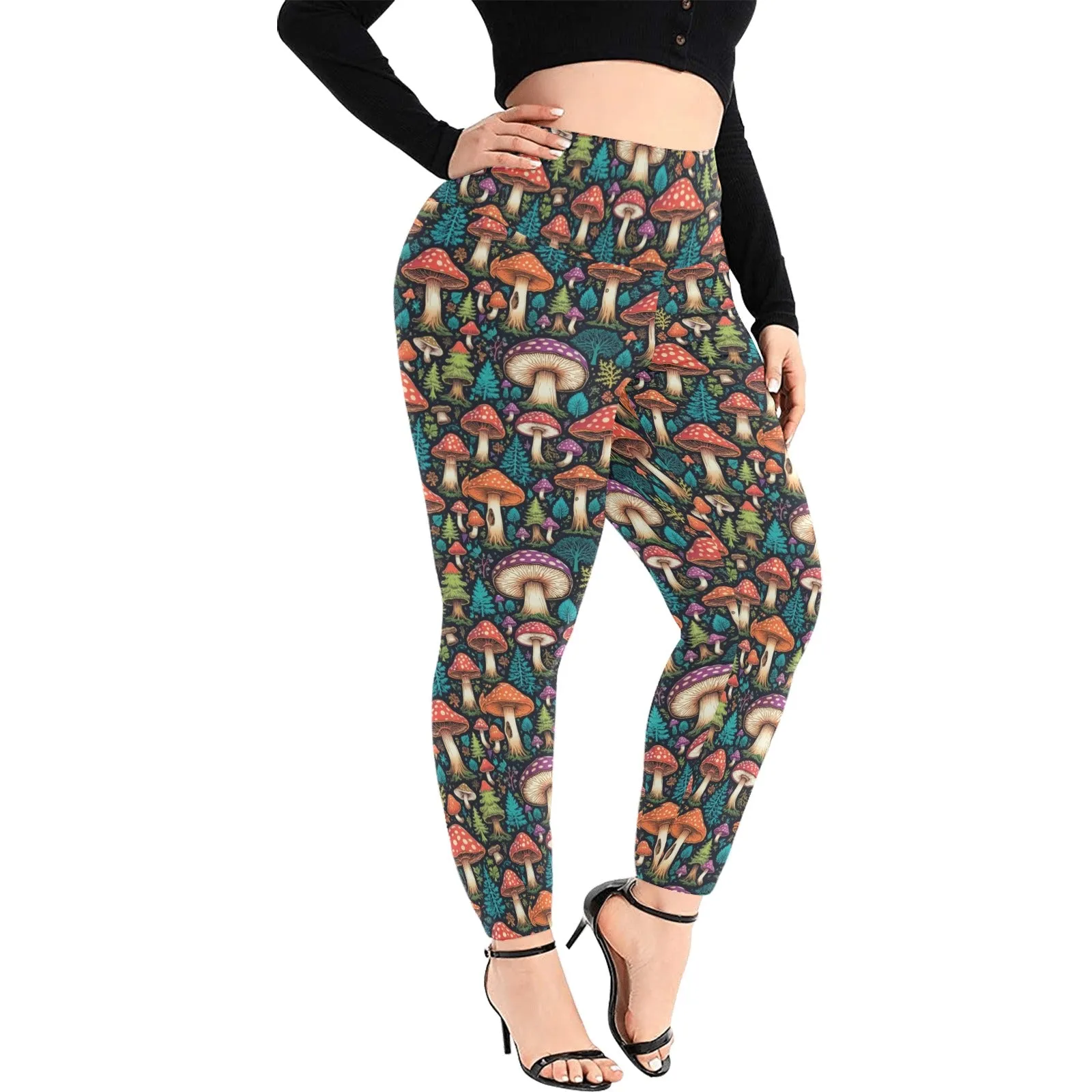 Forest Shrooms Women's Plus Size High Waited Leggings Women's High Waist Leggings(Plus Size)(ModelL45)