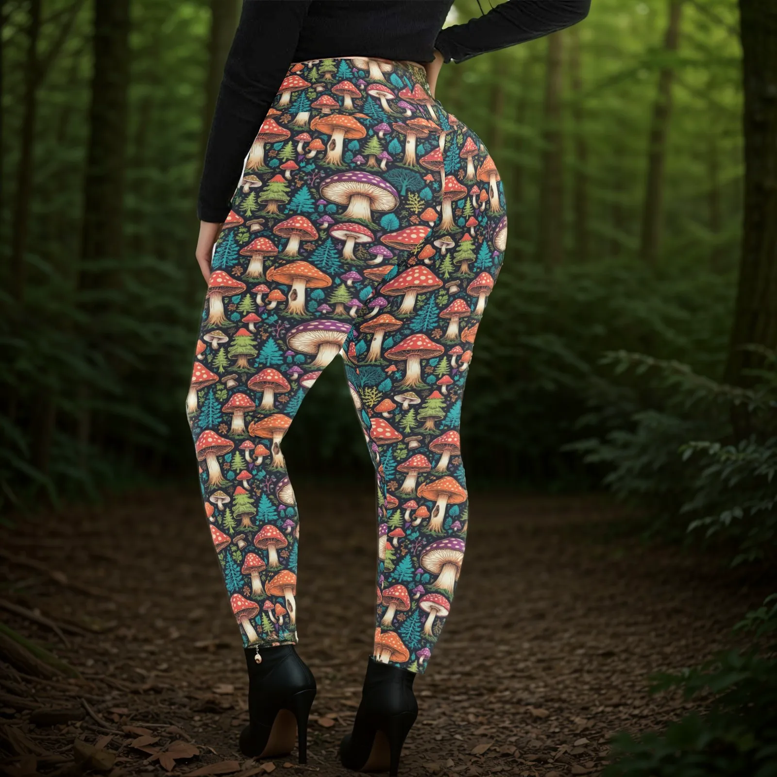 Forest Shrooms Women's Plus Size High Waited Leggings Women's High Waist Leggings(Plus Size)(ModelL45)