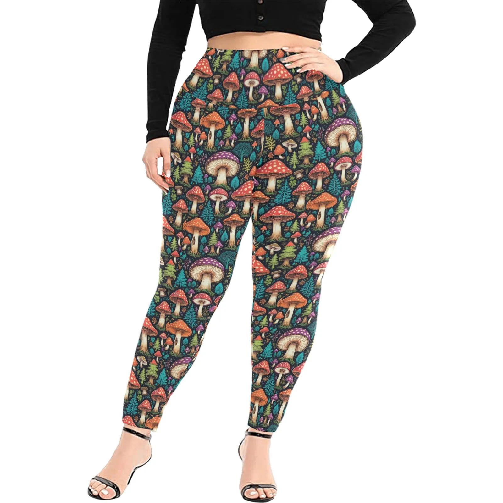 Forest Shrooms Women's Plus Size High Waited Leggings Women's High Waist Leggings(Plus Size)(ModelL45)