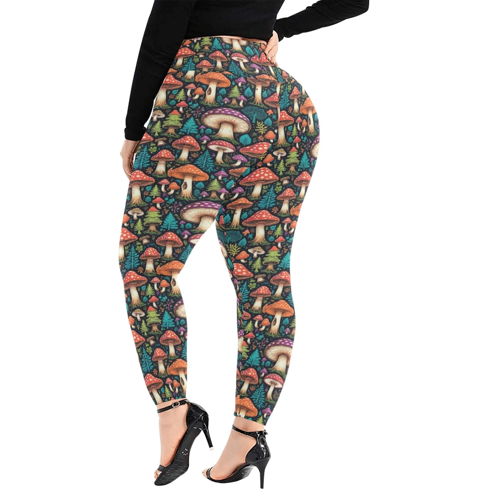 Forest Shrooms Women's Plus Size High Waited Leggings Women's High Waist Leggings(Plus Size)(ModelL45)