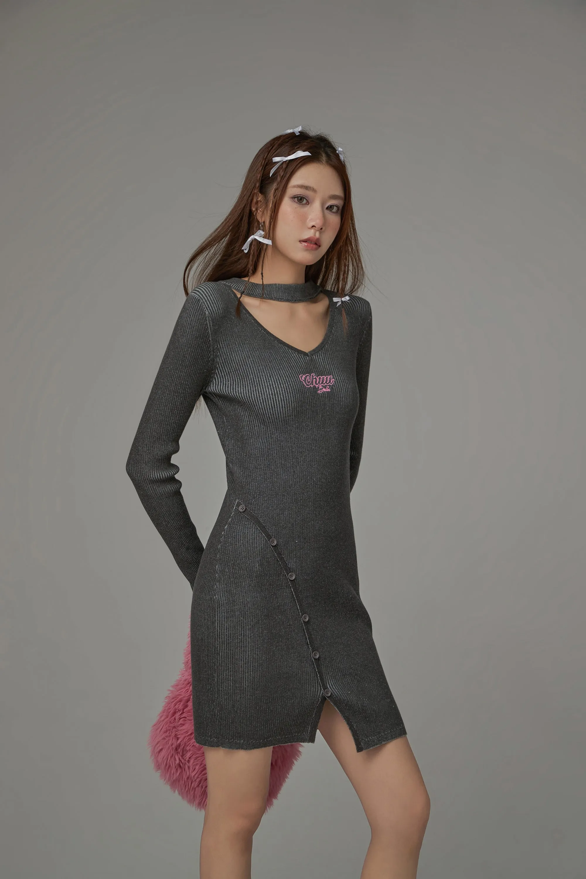 Front Slit Cut Out Knit Dress