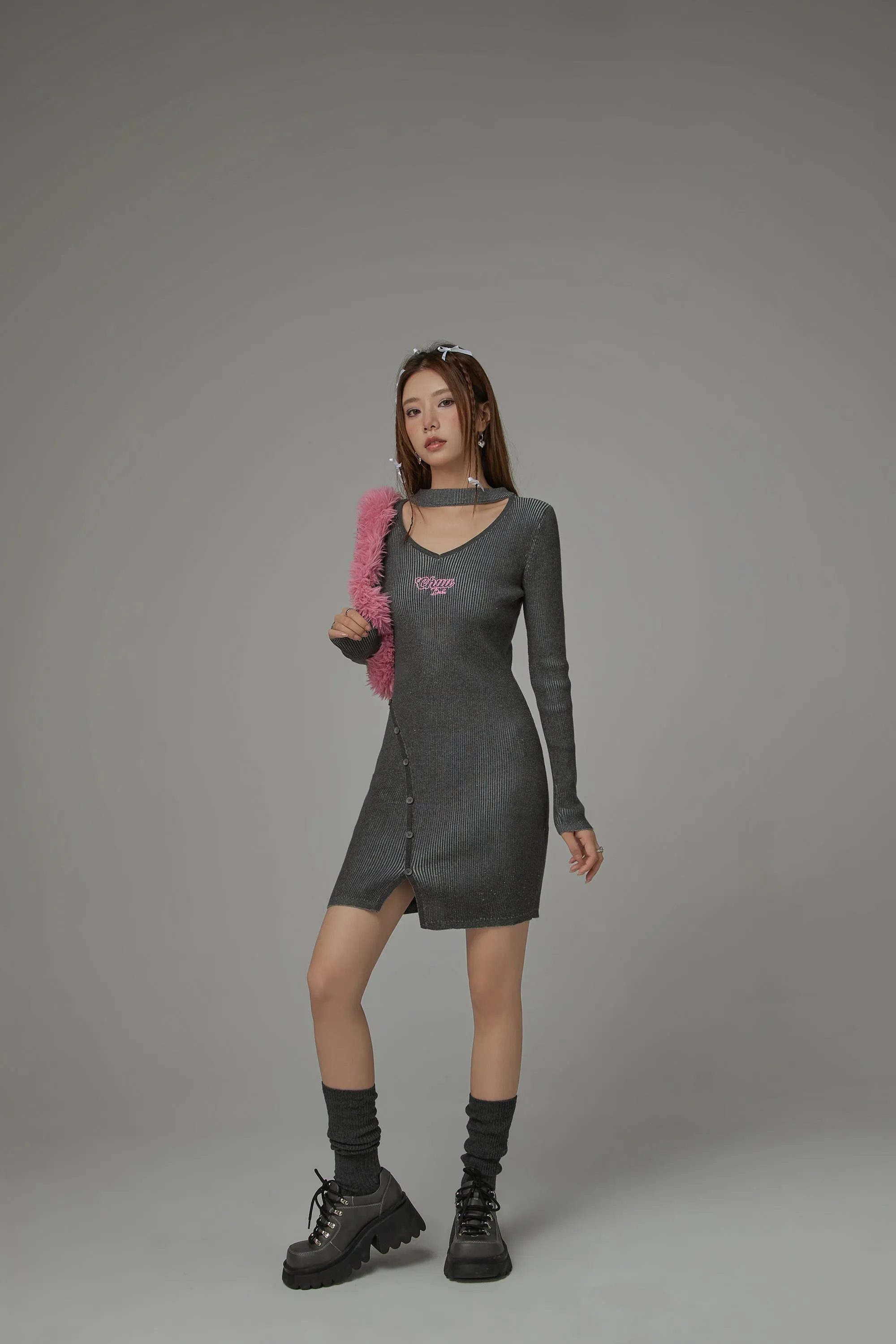 Front Slit Cut Out Knit Dress