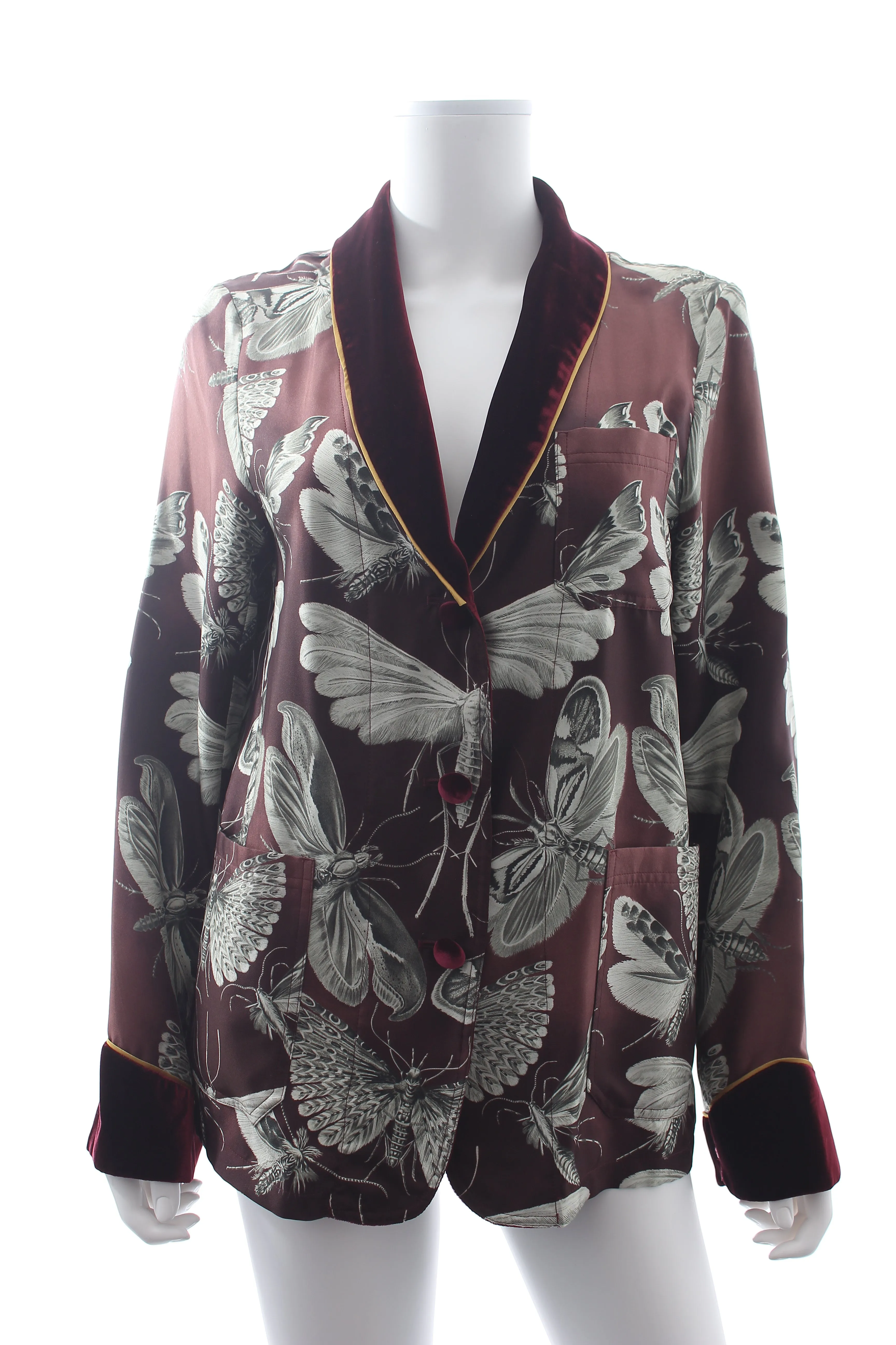 F.R.S For Restless Sleepers Velvet-Trimmed Silk Printed Blazer