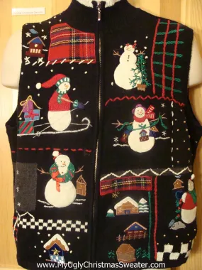 Funny Christmas Sweater Vest Snowmen Skiing