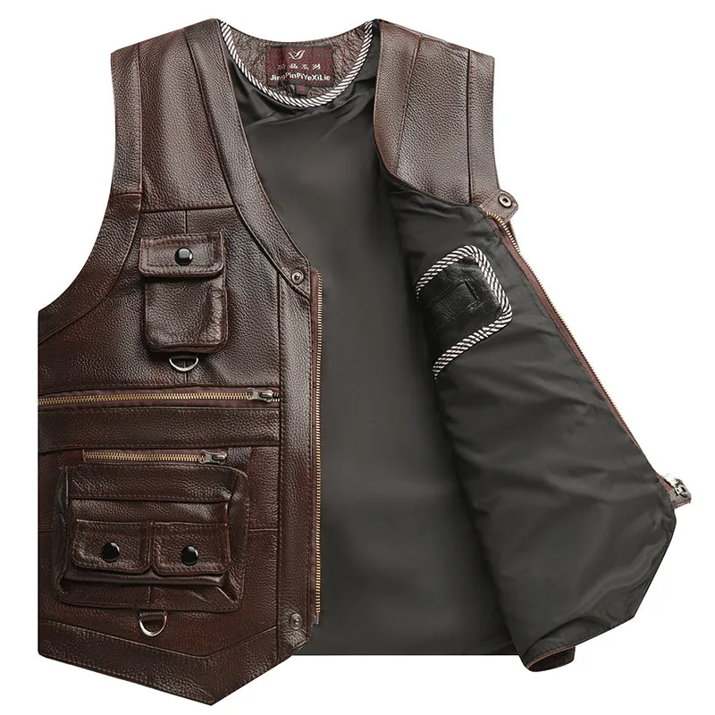 Genuine Leather Vest Man First Layer Cowhide Motorcycle Clothing