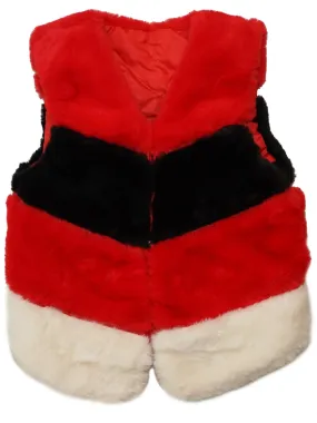 Girls Red Black White Panel Soft Plush Sleeveless Vest 9M-8