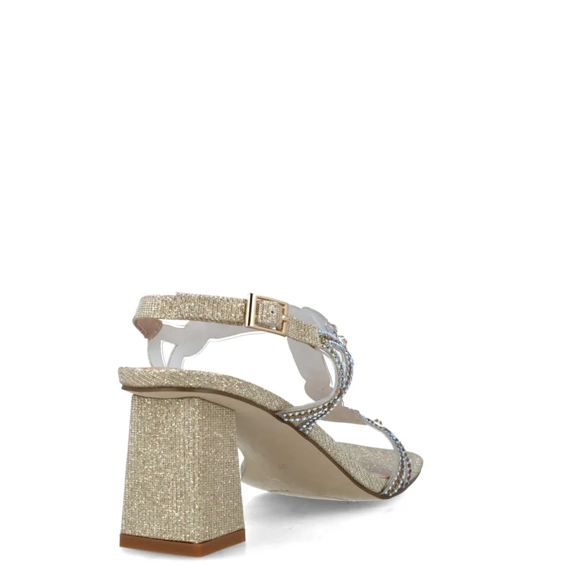 Glittery Square-Toe Gold Block Heel Evening Sandals