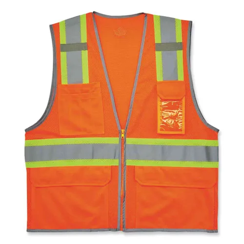 Glowear 8246z Class 2 Two-tone Mesh Reflective Binding Zipper Vest, Polyester, Small/medium, Orange