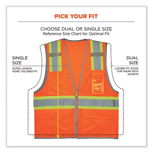 Glowear 8246z Class 2 Two-tone Mesh Reflective Binding Zipper Vest, Polyester, Small/medium, Orange