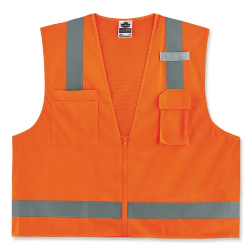 Glowear 8249z-s Single Size Class 2 Economy Surveyors Zipper Vest, Polyester, 2x-large, Orange, Ships In 1-3 Business Days