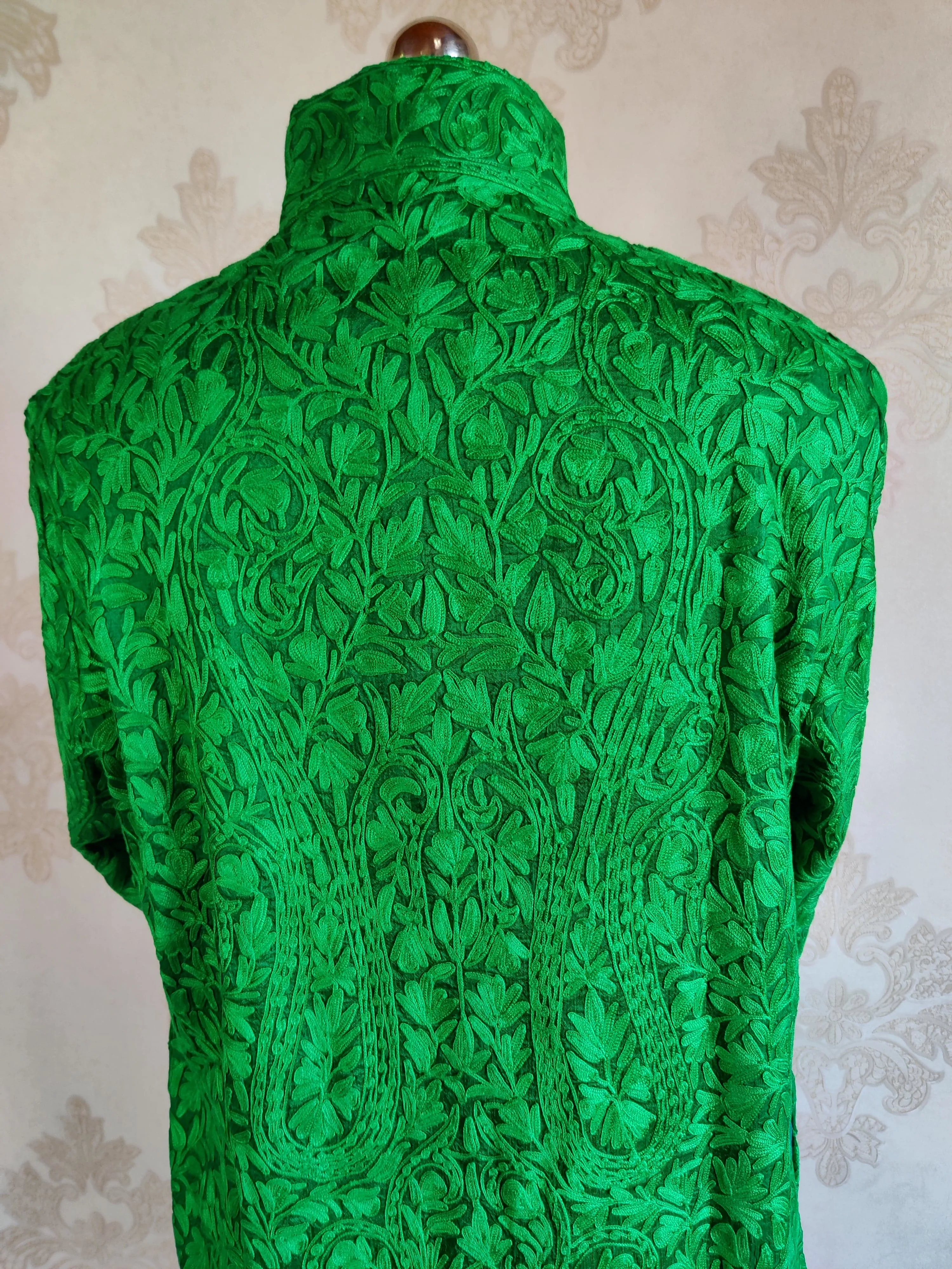 Green Kashmiri jacket with Monochromatic Embroidery