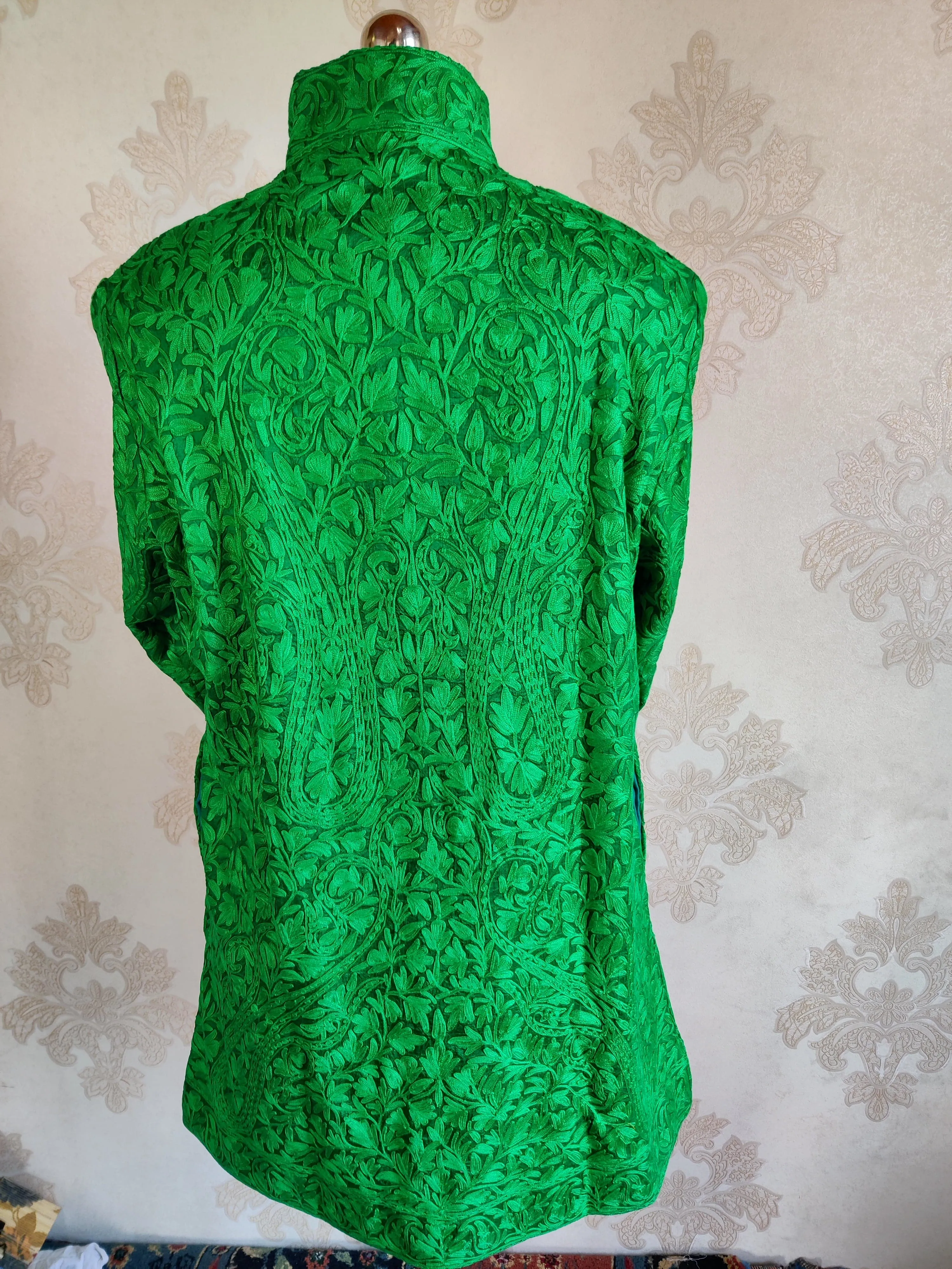 Green Kashmiri jacket with Monochromatic Embroidery