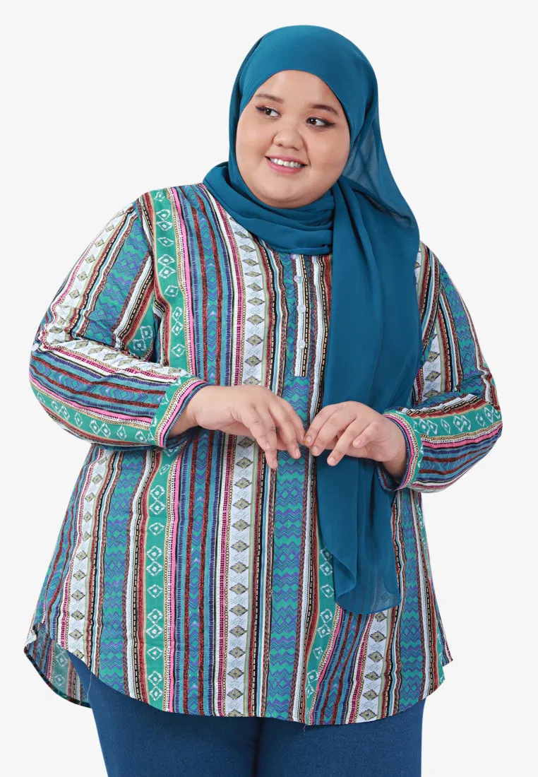 Greta Half Button Collarless Shirt - Multi Stripes