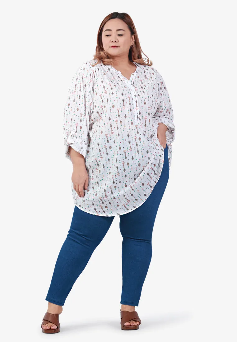 Greta Half Button Collarless Shirt - White