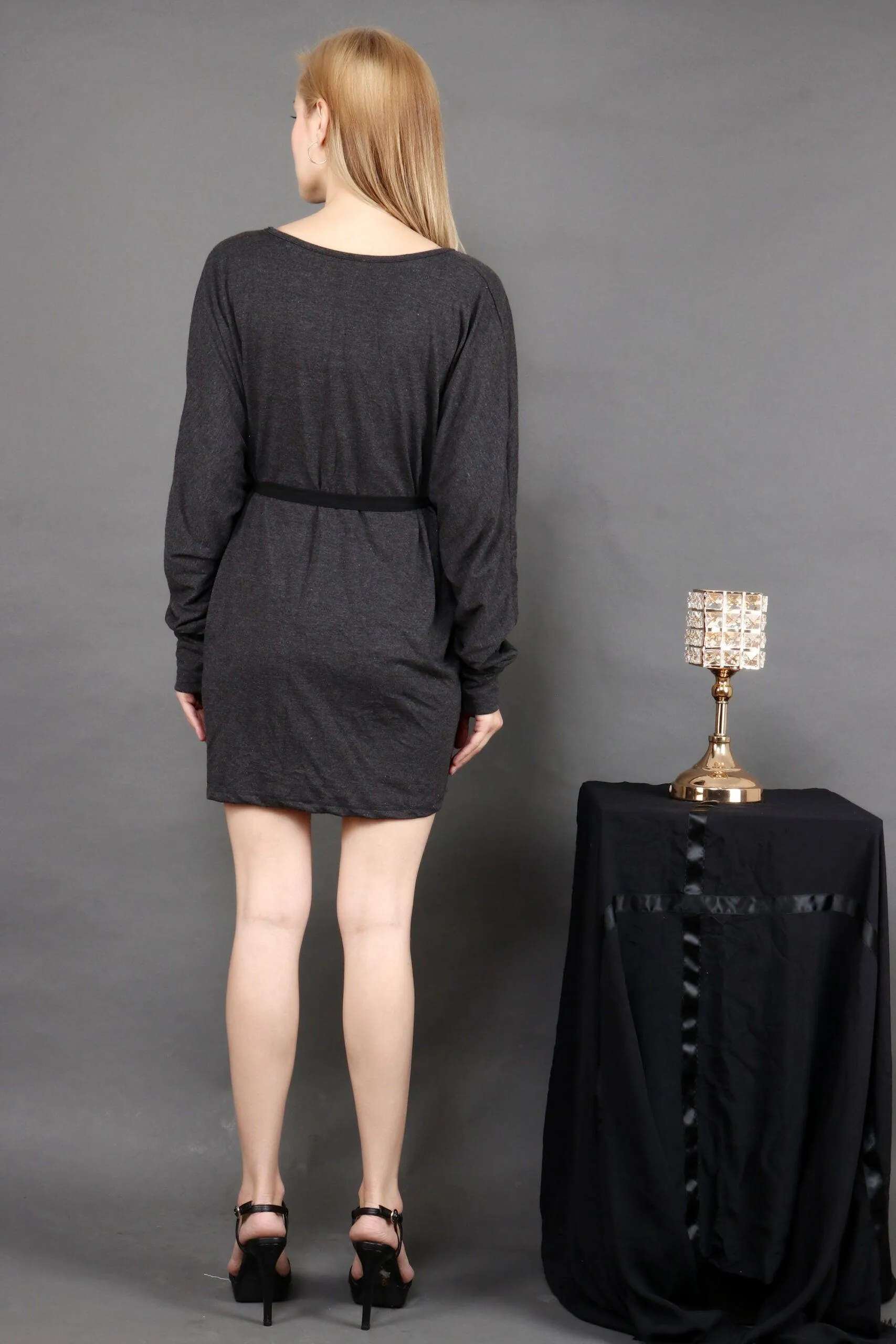 Grey Solid Melange Dress