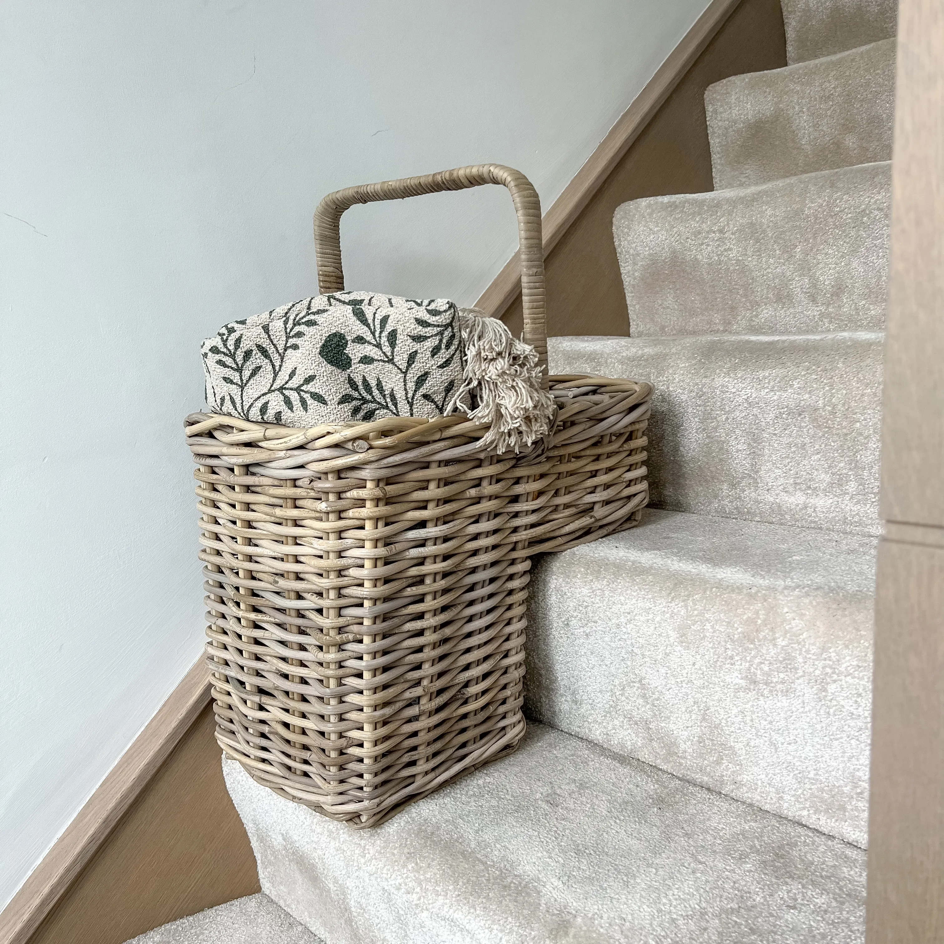 Grey Washed Rattan Stair Basket