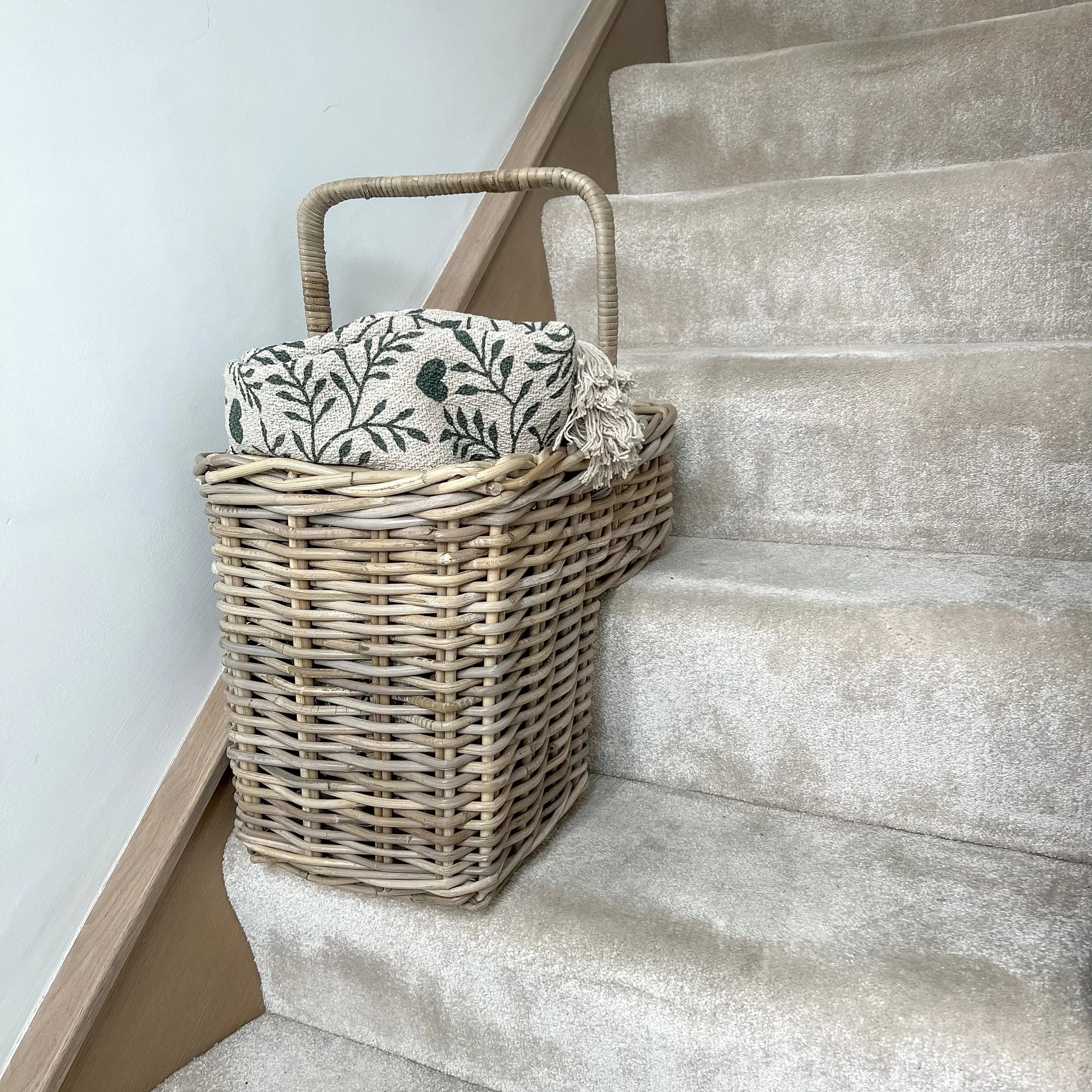 Grey Washed Rattan Stair Basket