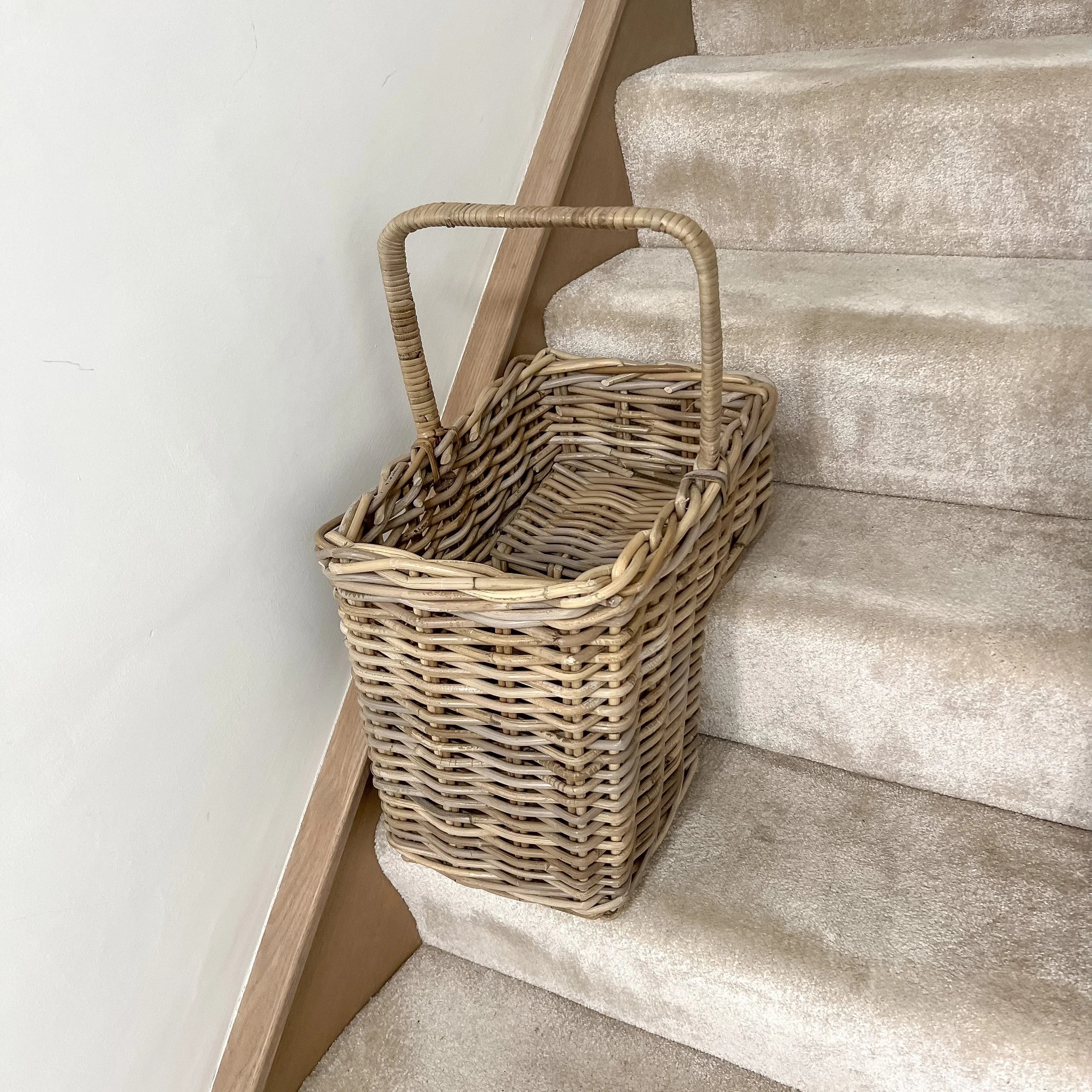 Grey Washed Rattan Stair Basket