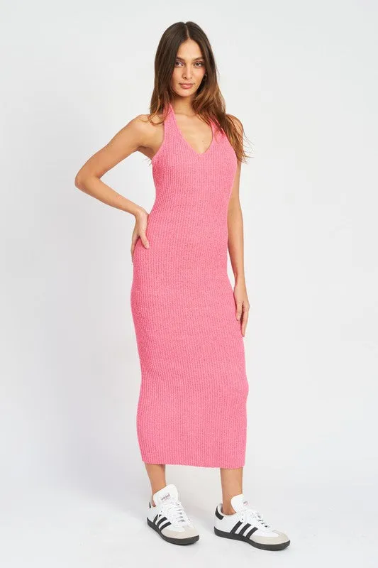 HALTER NECK BODYCON MIDI DRESS