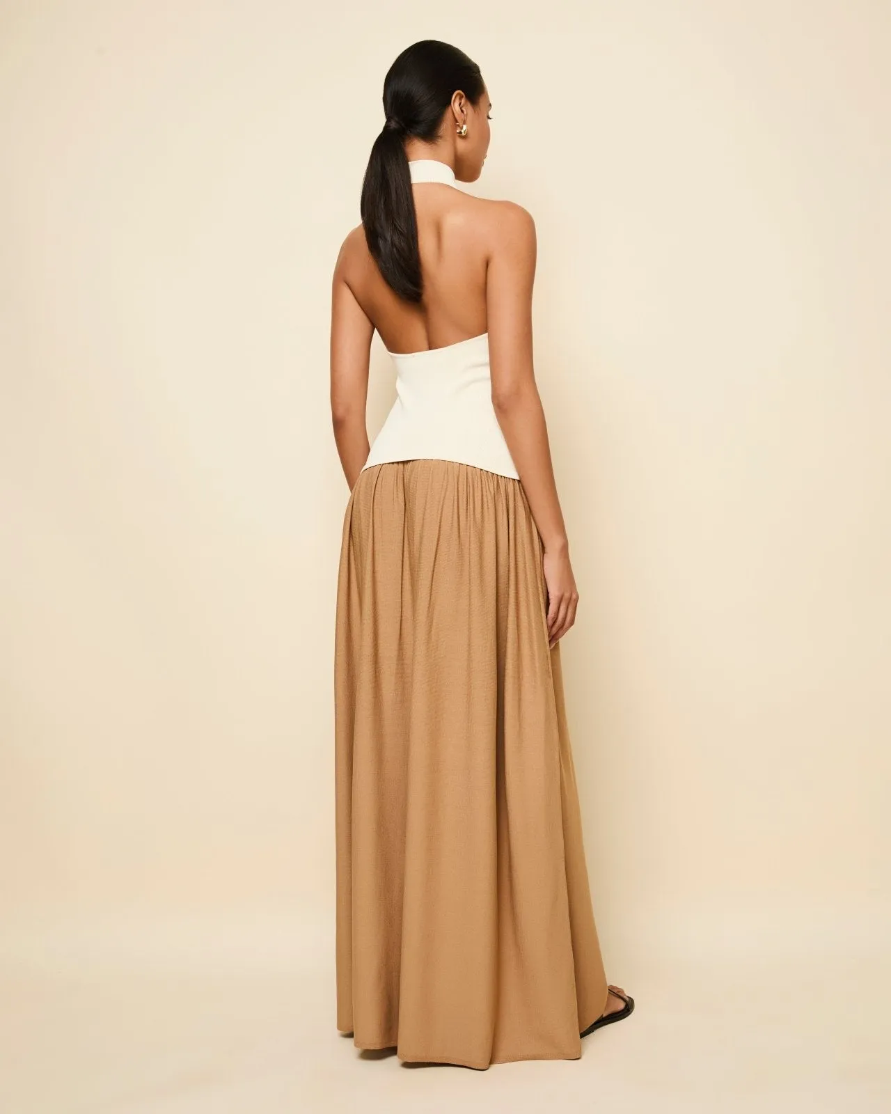 Halter Soglio Dress Ecru Camel